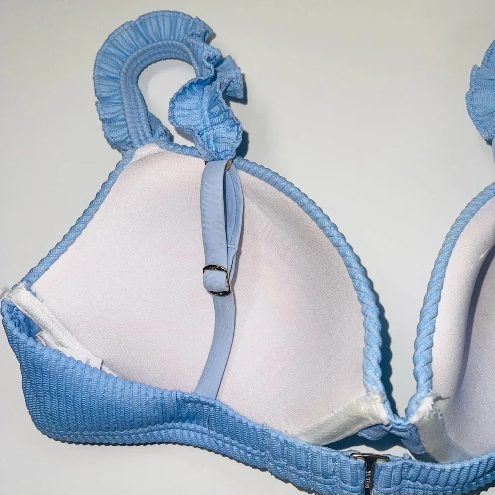 Hollister Baby Blue Ruffle Rib Push-up Bikini Top Medium Women’s